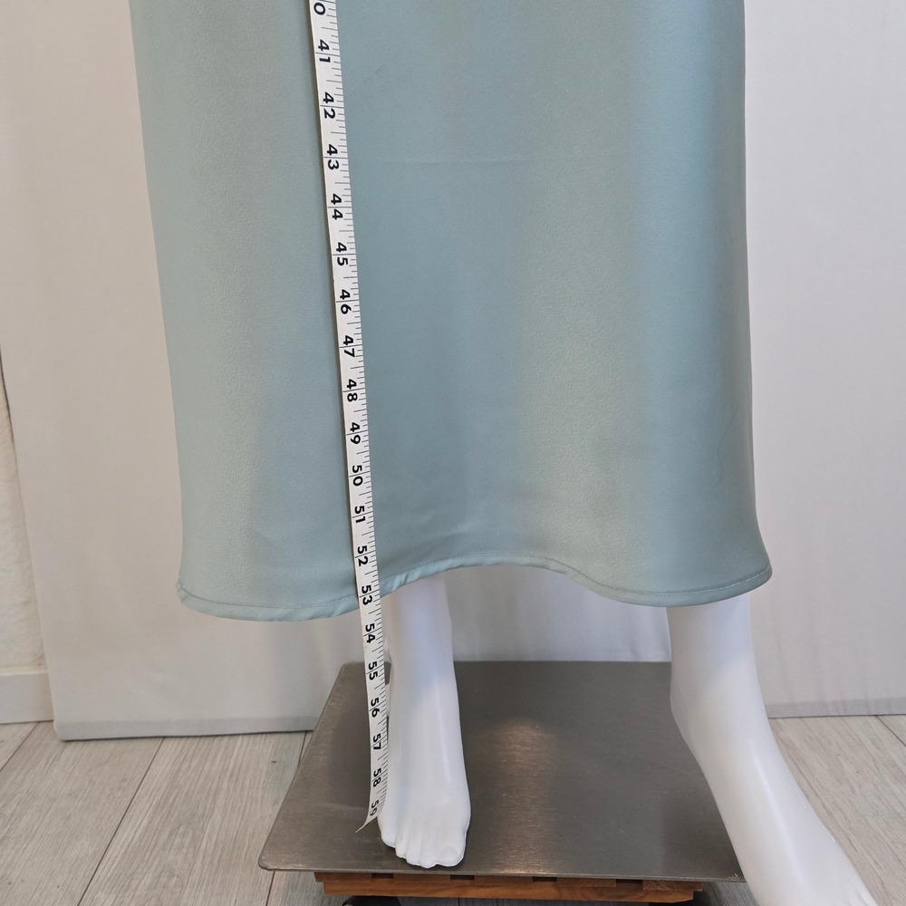 Women Sage Green Satin Cowl Neck Slip Dress and Mesh Duster Set Large - Picture 3 of 12